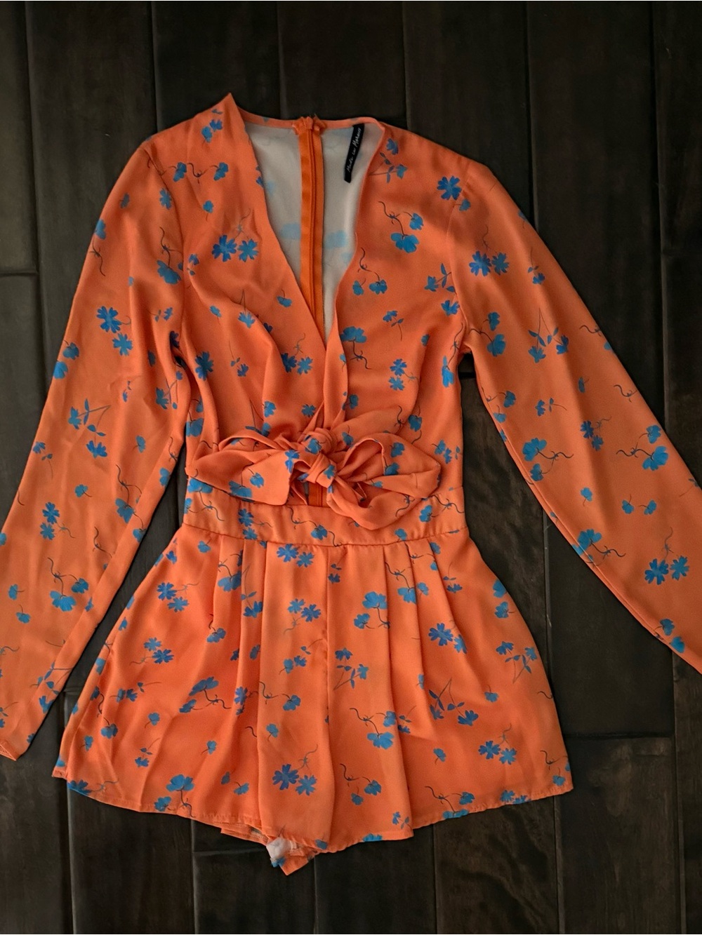 As You made in Morocco orange with blue flowers romper. Size 0